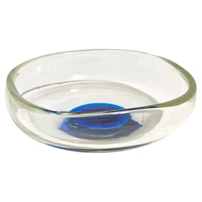 Pre-owned Venini Italy 85s Colorless Murano Glass Bowl With Blue Decoration Mid-century