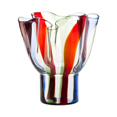 Pre-owned Venini Kukinto Short Glass Vase In Multicolor By Timo Sarpaneva In Transparent