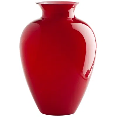 Pre-owned Venini Labuan Glass Vase In Red Milk White Inside By