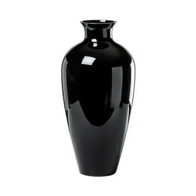 Pre-owned Venini Labuan Vase In Black With Blown Opal Glass By