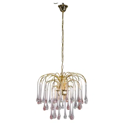 Pre-owned Venini Lady Grace, Chandelier With Pink And Transparent Pendants, Murano Glass, 1980