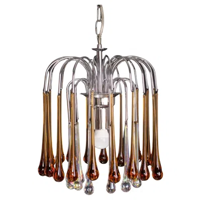 Pre-owned Venini Lady Lucy Murano Chandelier Amber And Iridiscent Drops, 1980s In Brown
