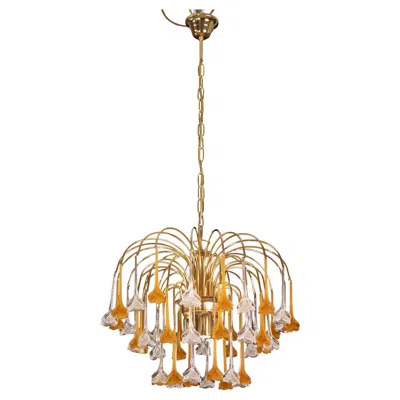 Pre-owned Venini Lady Orange, Chandelier With Orange & Transparent Pendants, Murano Glass, 1970s