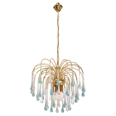 Pre-owned Venini Lady Victoria, Chandelier With Blu And Transparent Pendants, Murano Glass, 1970s In Sand