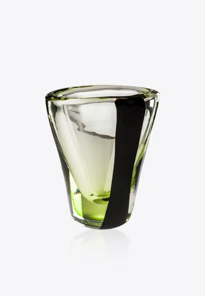 Venini Large Black Belt Ovale Glass Vase In Green