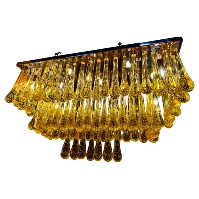 Pre-owned Venini Large Gold Murano Glass Drops Ceiling Light In Brown