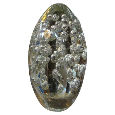 Pre-owned Venini Large Italian Glass Egg With Controlled Bubbles Attributed To Barbini In Gray