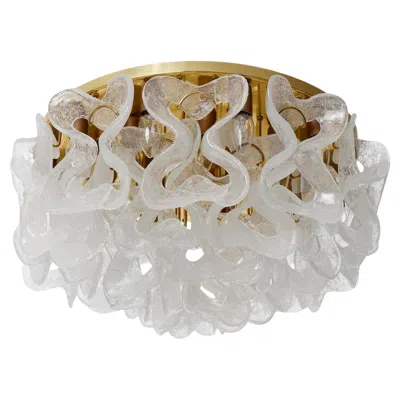 Pre-owned Venini Large Mid-century Kalmar Flush Mount Light 'catena', Brass Murano Glass, 1970s In Transparent