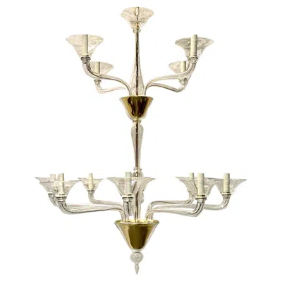 Pre-owned Venini Large Murano Clear Glass Chandelier In Gold