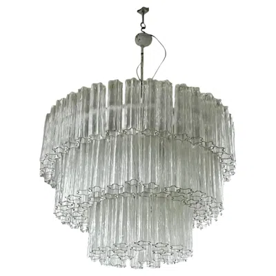Pre-owned Venini Large Murano Glass Tronchi Chandelier Toni Zuccheri For  In Transparent