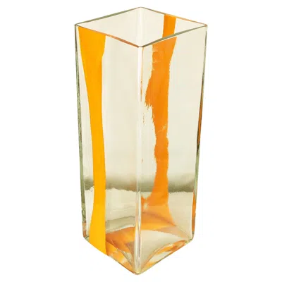 Pre-owned Venini Large Orange & Clear Murano Glass 1970s Vase/umbrella Stand By Cardin For