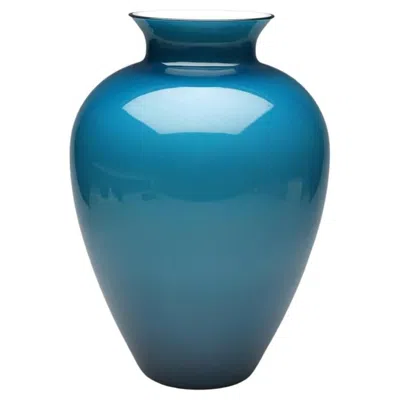 Pre-owned Venini Large Paulo  "labuan" Blown Cased Glass Vase, Aquamarine 2015 Signed In Blue