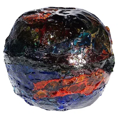 Pre-owned Venini Large Spherical Vase Geacolor By Gae Aulenti For , Murano, 1997 In Black