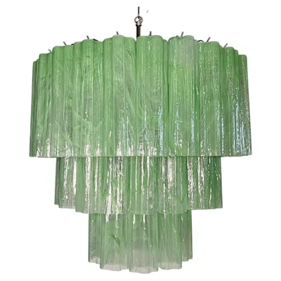Pre-owned Venini Large Three-tier Murano 52 Green Alabaster Glass Tubes