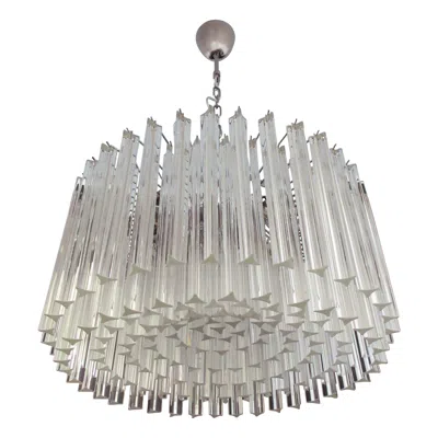 Pre-owned Venini Large Triedri Murano Glass Chandelier, 163 Triedri Transparent Prism