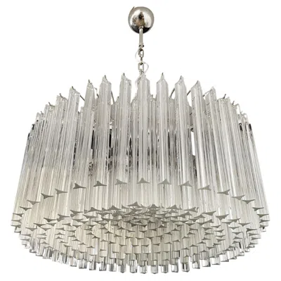 Pre-owned Venini Large Triedri Murano Glass Chandelier - 265 Trasparent Prism In Transparent