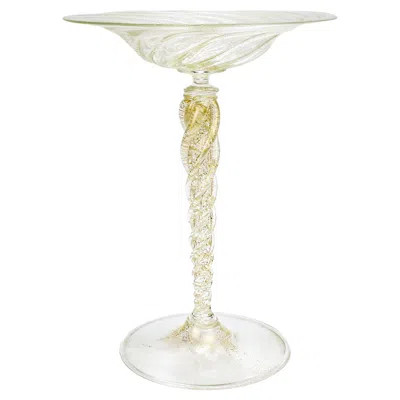 Pre-owned Venini Large Venetian Murano Glass Gold Fleck Compote Or Tazza Attributed To Salviati
