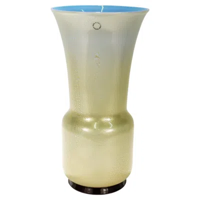 Pre-owned Venini Large  Gold And Blue Laguna Glass Vase By Tomaso Buzzi