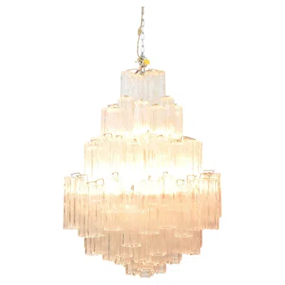 Pre-owned Venini Large  Style Tronchi Chandelier, Murano Glass, Italy, 1970s In White