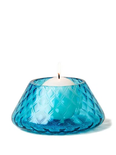 Venini Lele Aquamarine Textured Candle Holder In Blue