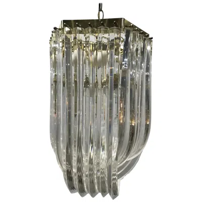 Pre-owned Venini Lucite And Brass Mid-century Modern Chandelier In Transparent