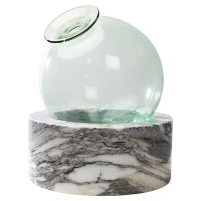 Pre-owned Venini “luna” Blown Glass Vase Resting On A Marble Base By Ettore Sottsass In Transparent