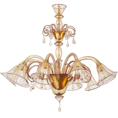 Pre-owned Venini Magnificent Murano Blown Glass Chandelier By  With Red Accent, 1920s