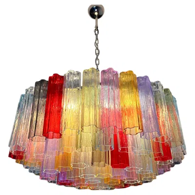 Pre-owned Venini Magnificent Murano Glass Chandelier, 101 Multicolor Tube Glasses In Brown