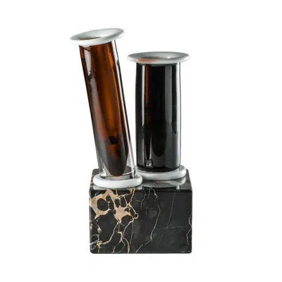 Pre-owned Venini Marito E Moglie Vase In Glass And Marble By Ettore Sottsass In Black