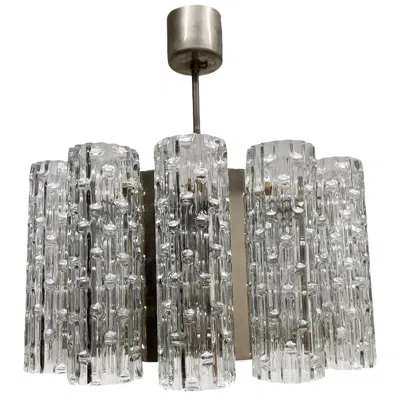 Pre-owned Venini Marvellous Glass Tubes And Chrome Chandelier Kaiser Leuchten 1960s In Transparent