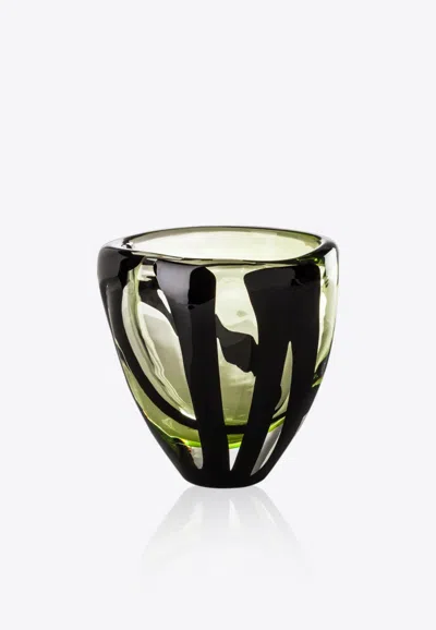 Venini Medium Black Belt Ovale Glass Vase In Green