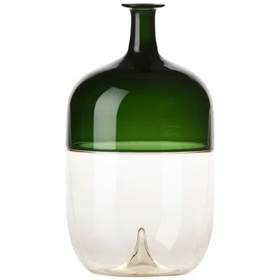 Pre-owned Venini Medium Bolle Glass Vase In White And Green By Tapio Wirkkala