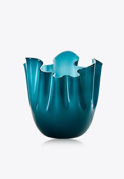 Venini Medium Fazzoletto Opalini Glass Vase In Blue