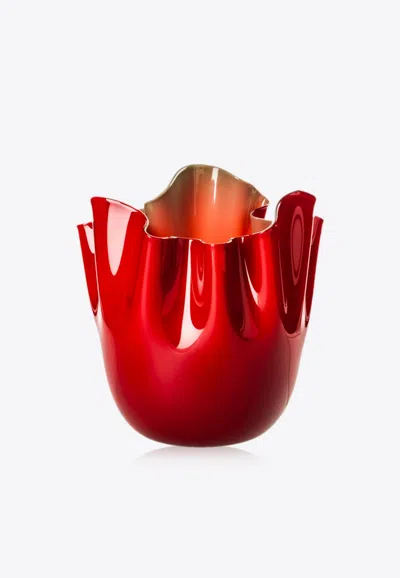 Venini Medium Fazzoletto Opalini Glass Vase In Red