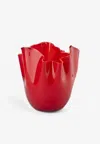 Venini Medium Fazzoletto Opalini Glass Vase In Red
