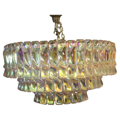 Pre-owned Venini Mid Century Iridescent Chandelier, Multi Color  Style Chandelier In Brown