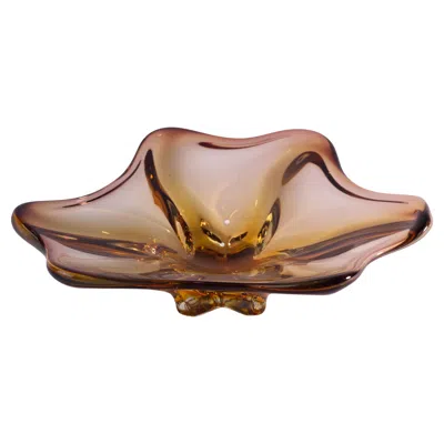 Pre-owned Venini Mid Century Modern Asymmetrical Amber Glass Ashtray Or Catchall Bowl In Brown