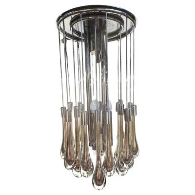 Pre-owned Venini Mid Century Murano Silvered & Clear Glass Drop Chandelier, Attributed To  In Transparent