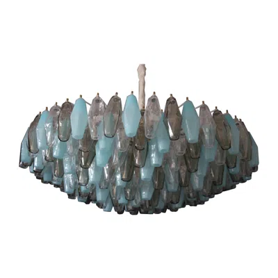 Pre-owned Venini Mid Century Round  Style Chandelier In Blue, Amber And White Poliedri