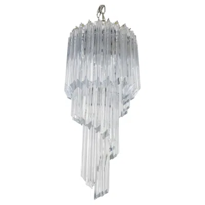 Pre-owned Venini Mid Century Spiral Tier Swirling Chandelier With Murano Glass Triedri Prisms In Transparent