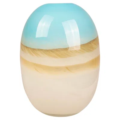 Pre-owned Venini Mid Century Vintage Italian Murano Glass Vase Aqua Blue & Ivory In White