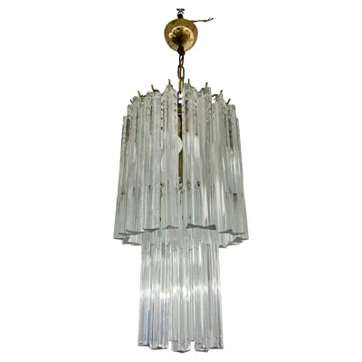 Pre-owned Venini Mid-century Chandelier Attributed To  With Trilobed Murano Glass 1960s In Transparent