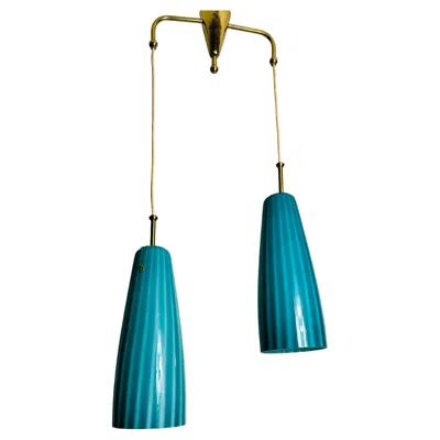 Pre-owned Venini Mid-century Double Murano Glass Ceiling Lamp, Italy, 1960s In Blue