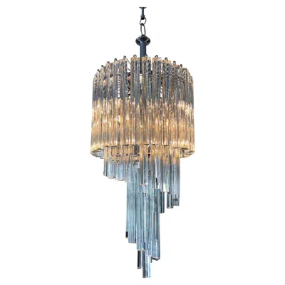 Pre-owned Venini Midcentury Large  Glass Rod Spiral Chandelier, 1980 In Transparent