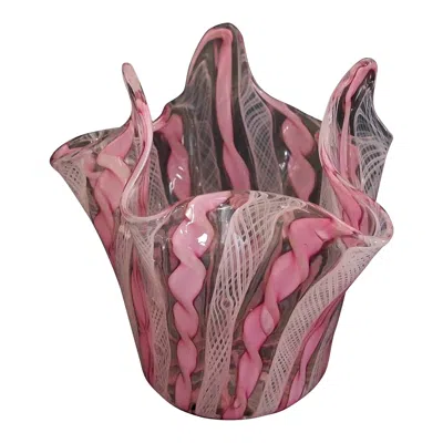 Pre-owned Venini , Mid-century Latticino Handkerchief Vase, Unsigned, Italy, C.1950 In Brown