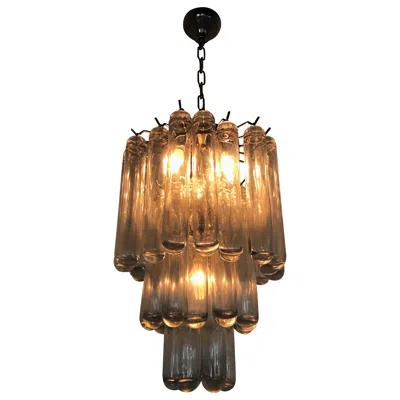 Pre-owned Venini Mid-century Modern Chandelier In Clear Murano Glass, Attributed To  In Brown