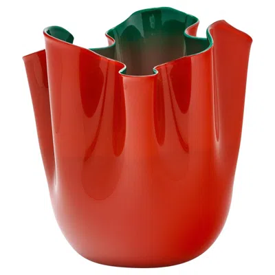 Pre-owned Venini Mid-century Modern Fazzoletto Vase By , Murano Glass, 1980 In Red