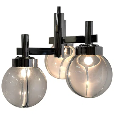 Pre-owned Venini Mid-century Modern Glass And Chrome Ceiling Lamp In Brown