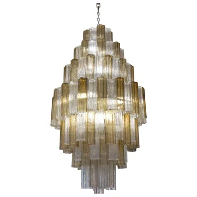 Pre-owned Venini Mid-century Modern Grey Murano Glass Chandelier By Toni Zuccheri, 1980 In Gray