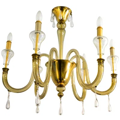 Pre-owned Venini Mid-century Modern Smoked Crystal Murano Glass Chandelier, 1970 In Sand